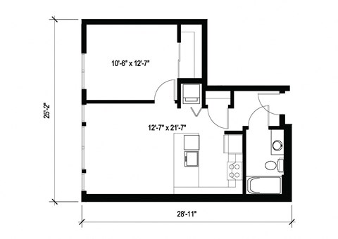 Stack House Apartments in Seattle, Washington 1x1 Floor Plan